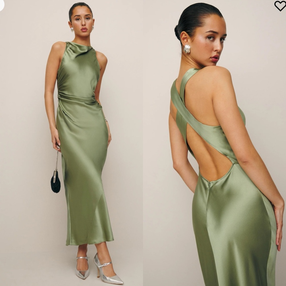 Reformation Casette Silk Dress in Artichoke green Size 10 NEW! New with tags!
